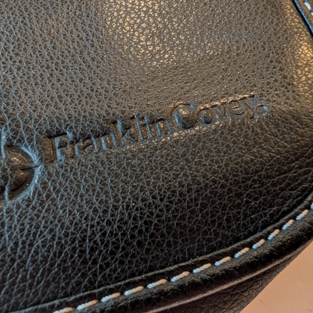 Franklin Covey Leather Satchel Briefcase Cross Body Laptop Bag Black